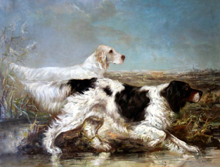 Verner Moore White Typical Verner Moore White hunt scene featuring dogs France oil painting art